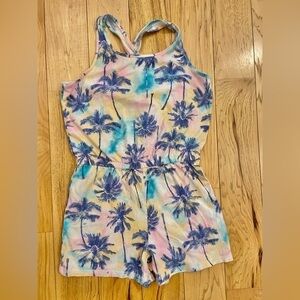 Old Navy Tie Dye Tropical Palm Tree Printed Sleeveless Cross Back Romper